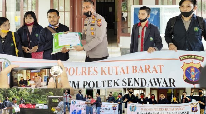 Peduli Warga Terdampak Covid-19, Polres Gandeng BEM Poltek Sendawar Bagikan Paket Sembako